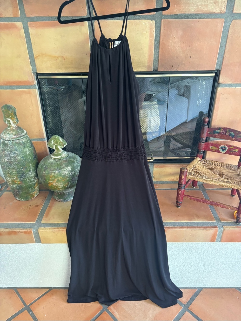Veronica M Black Maxi Halter Dress Medium: Minimalist staple